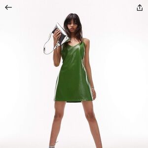 Top shop green leather skater dress
